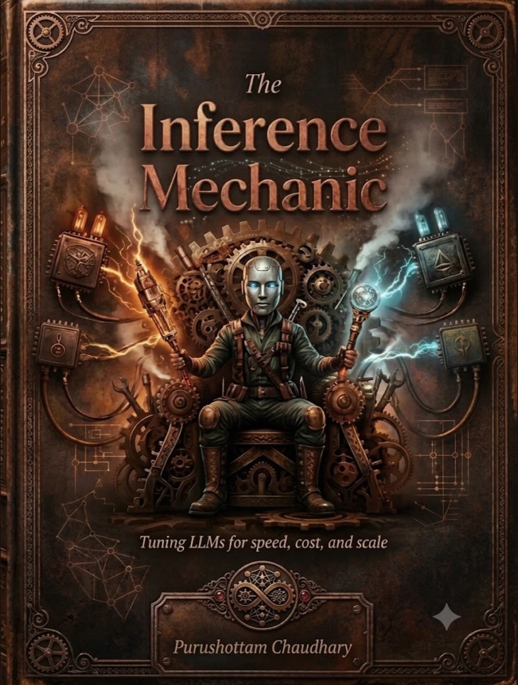 The Inference Mechanic — Tuning LLMs for speed, cost, and scale — by Purushottam Chaudhary. Book cover.